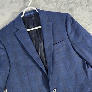 Ryan Seacrest Distinction Blue Plaid‎ Blazer Modern Fit Sport Coat 38R
